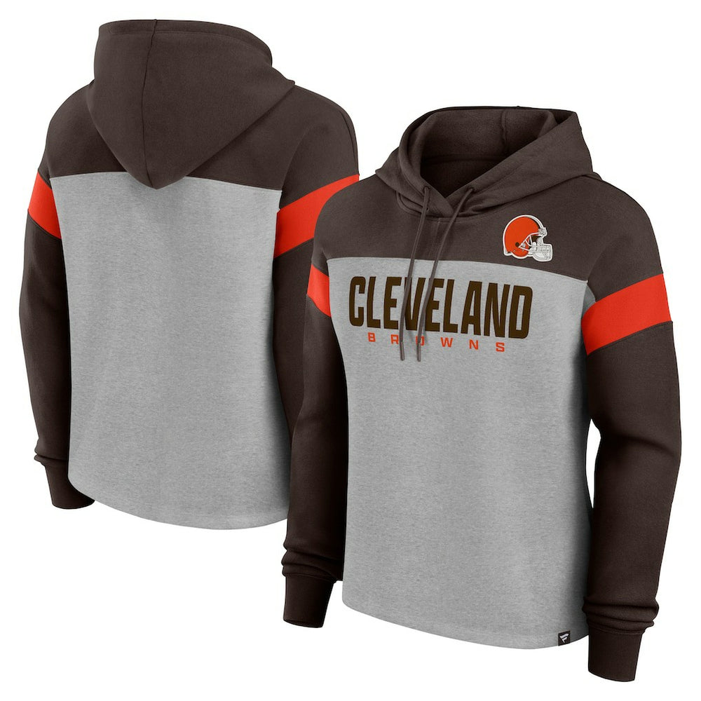 Cleveland Browns Women's Bold Play Call Pullover Hoodie - Heather Gray/Brown - Fanatics