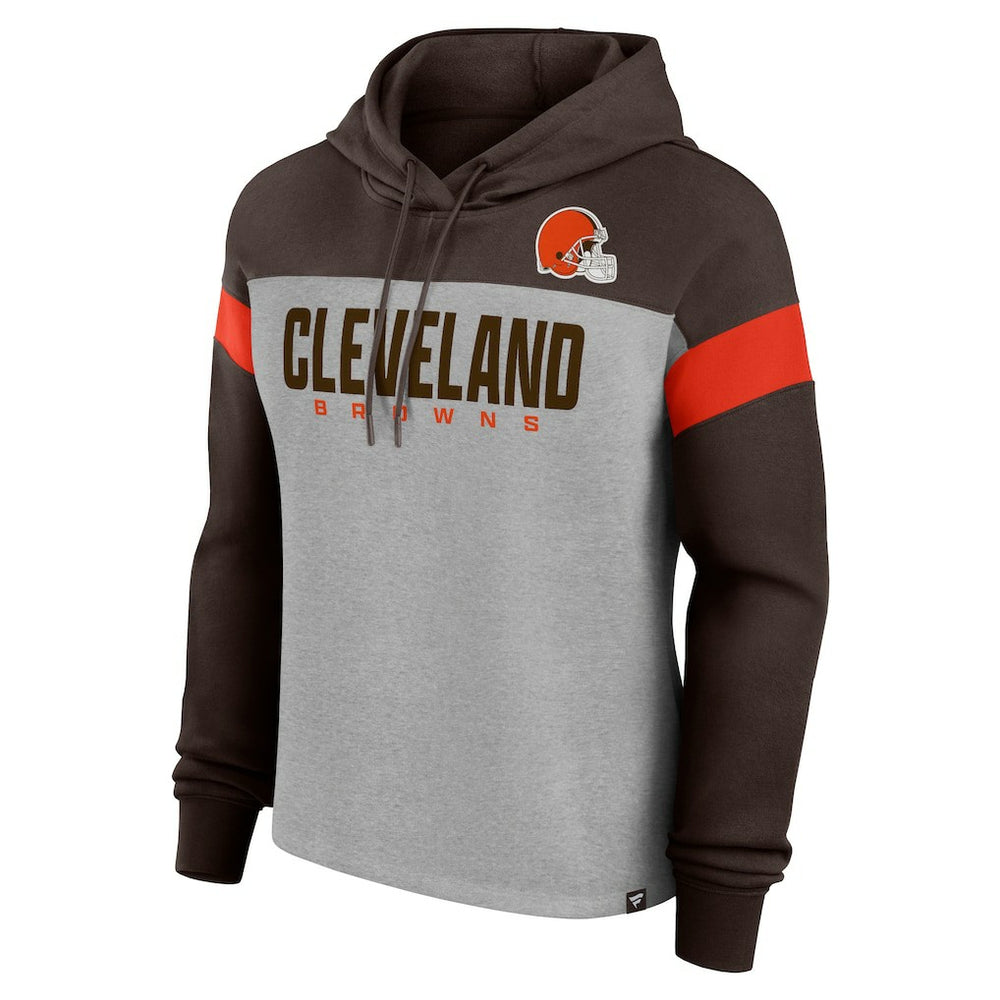 Cleveland Browns Women's Bold Play Call Pullover Hoodie - Heather Gray/Brown - Fanatics