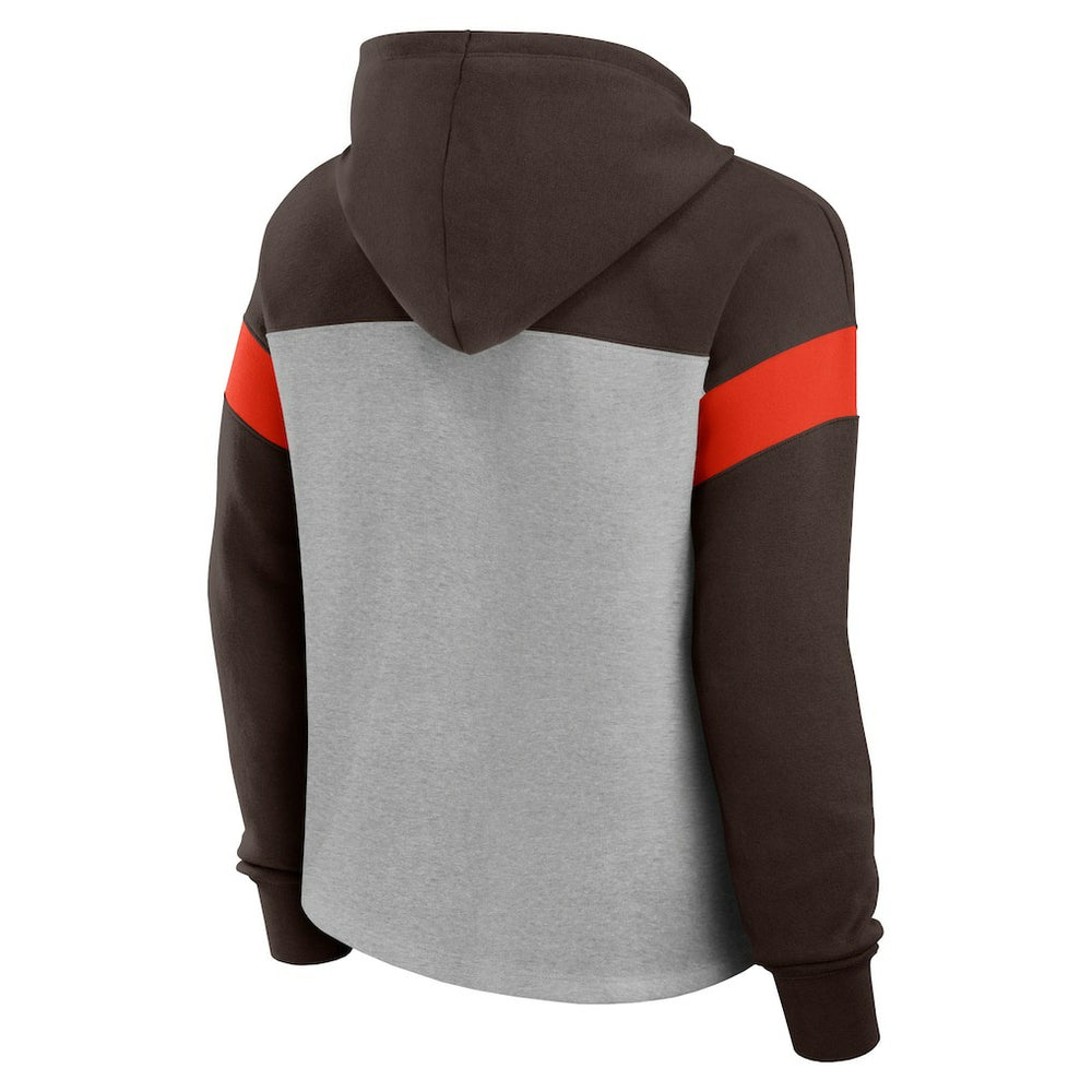 Cleveland Browns Women's Bold Play Call Pullover Hoodie - Heather Gray/Brown - Fanatics