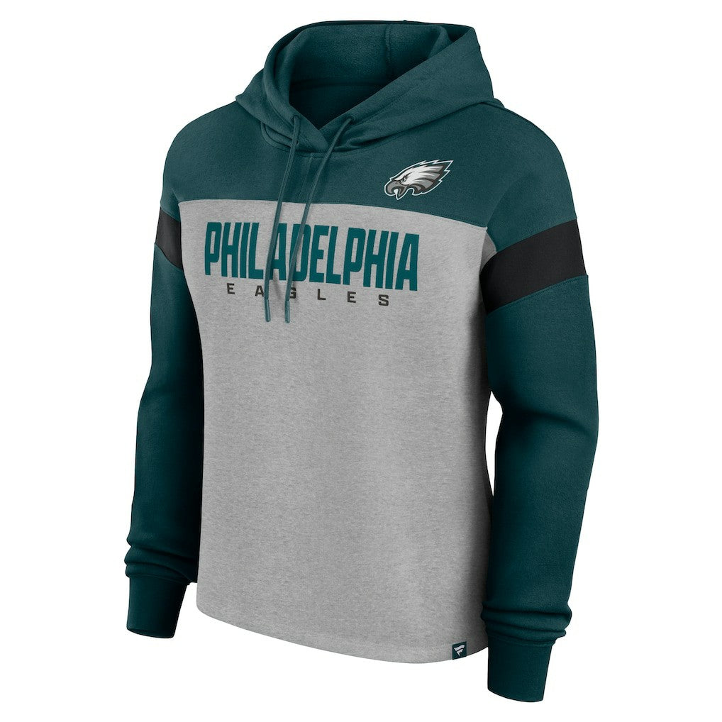 Philadelphia Eagles Women's Bold Play Call Pullover Hoodie - Heather Gray/Midnight Green - Fanatics
