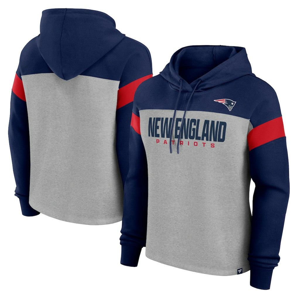 New England Patriots Women's Bold Play Call Pullover Hoodie - Heather Gray/Navy - Fanatics