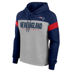 New England Patriots Women's Bold Play Call Pullover Hoodie - Heather Gray/Navy - Fanatics