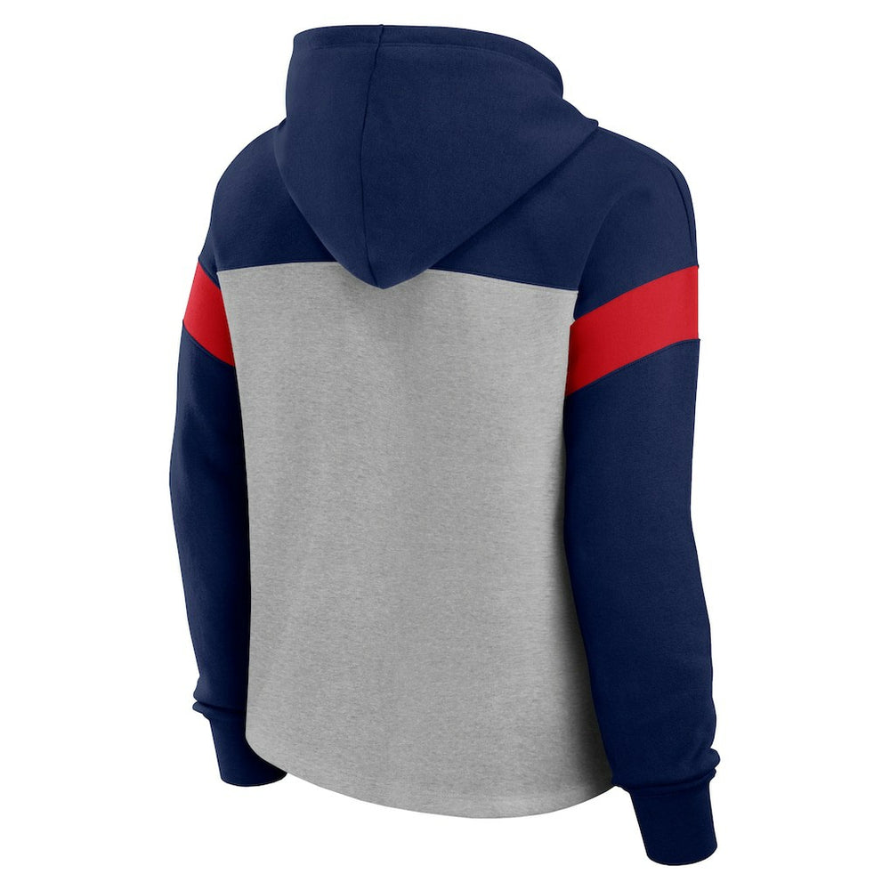 New England Patriots Women's Bold Play Call Pullover Hoodie - Heather Gray/Navy - Fanatics