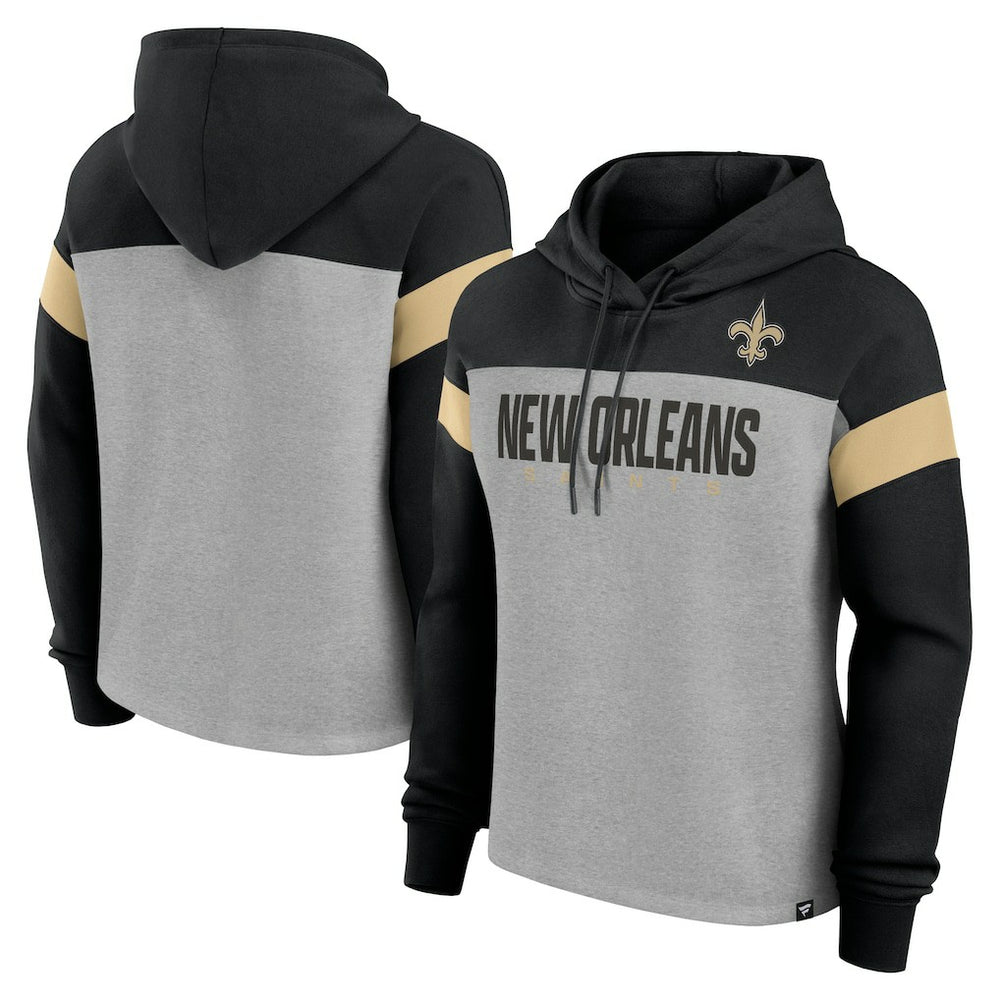 New Orleans Saints Women's Bold Play Call Pullover Hoodie - Heather Gray/Black - Fanatics