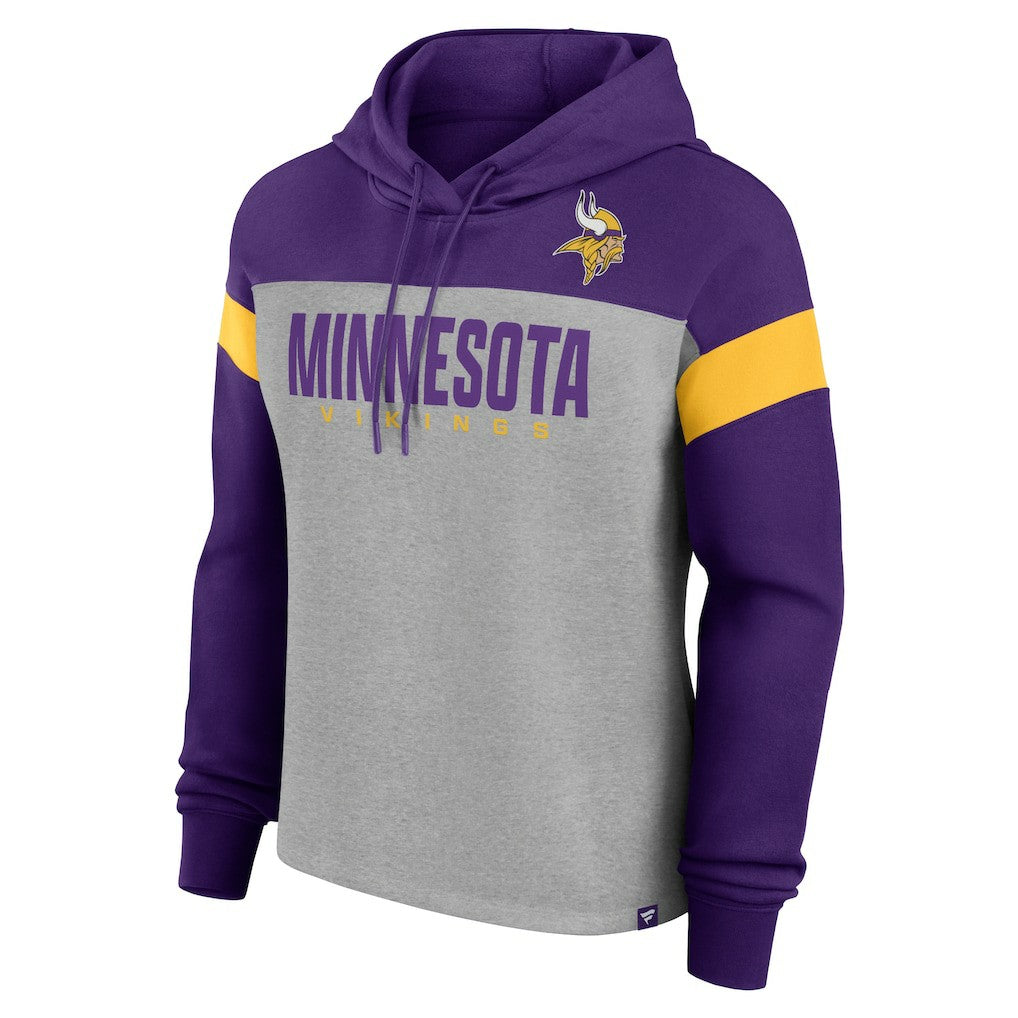 Minnesota Vikings Women's Bold Play Call Pullover Hoodie - Heather Gray/Purple - Fanatics
