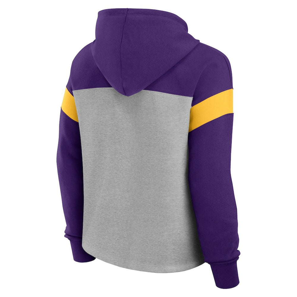 Minnesota Vikings Women's Bold Play Call Pullover Hoodie - Heather Gray/Purple - Fanatics