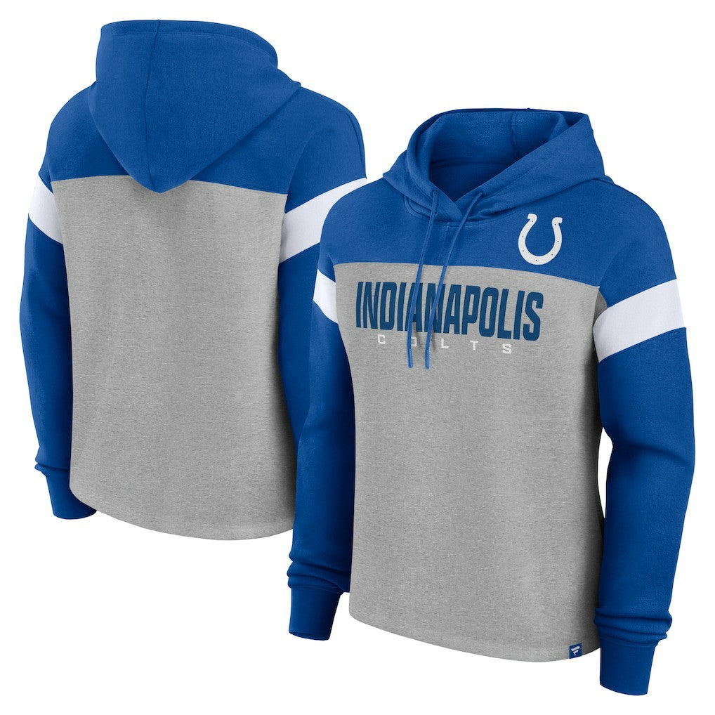Indianapolis Colts Women's Bold Play Call Pullover Hoodie - Heather Gray/Royal - Fanatics