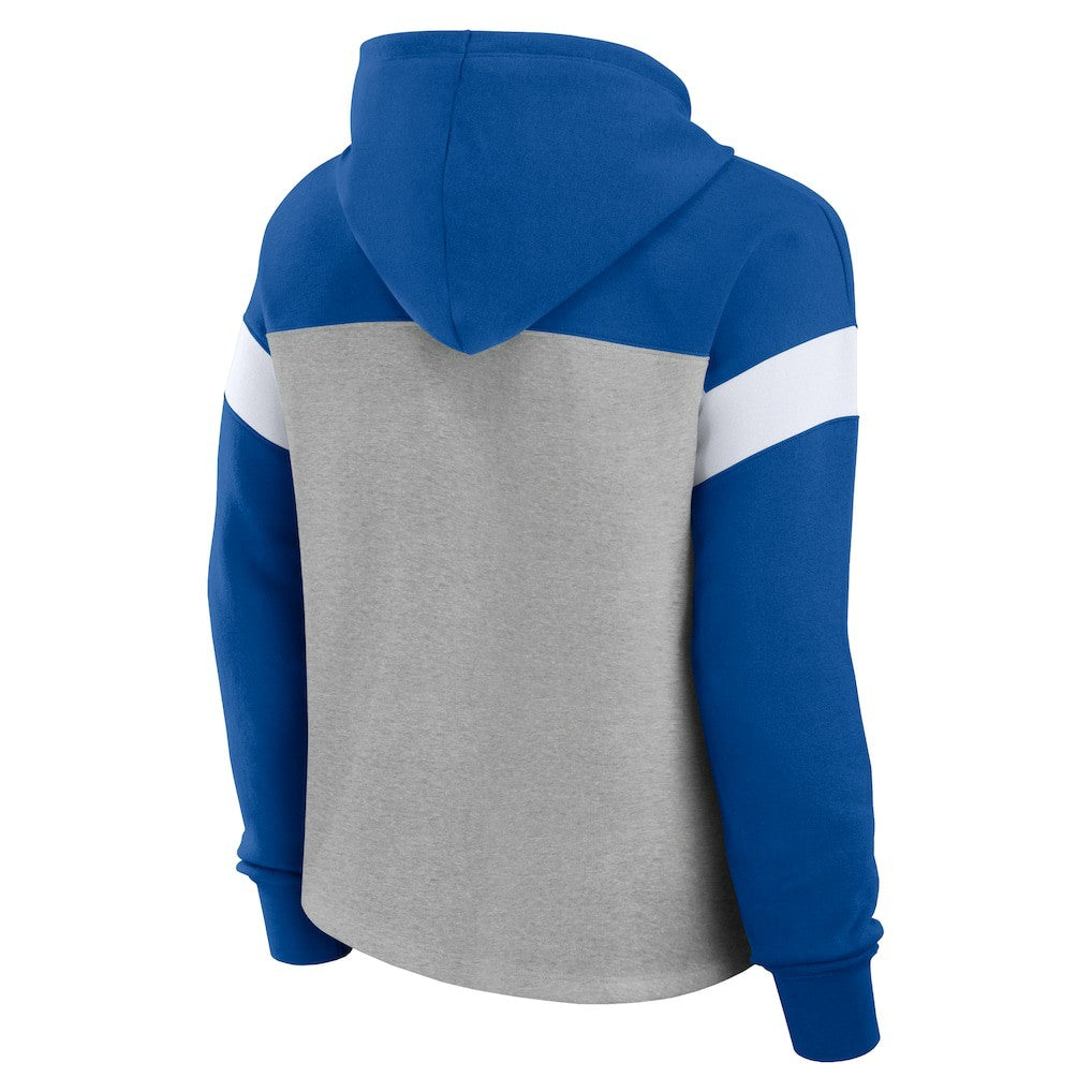 Indianapolis Colts Women's Bold Play Call Pullover Hoodie - Heather Gray/Royal - Fanatics