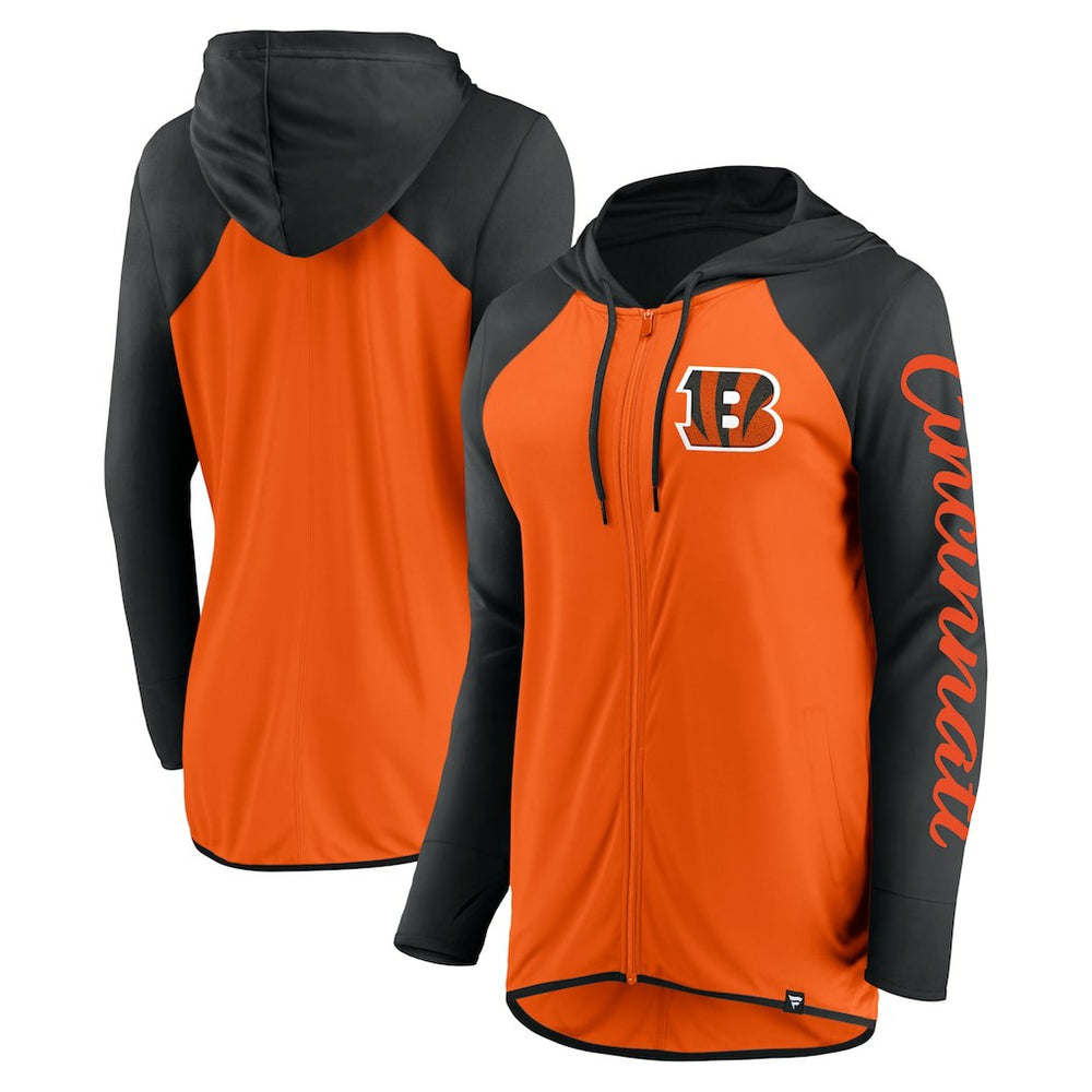 Cincinnati Bengals Women's Script Full-Zip Hoodie - Orange/Black - Fanatics