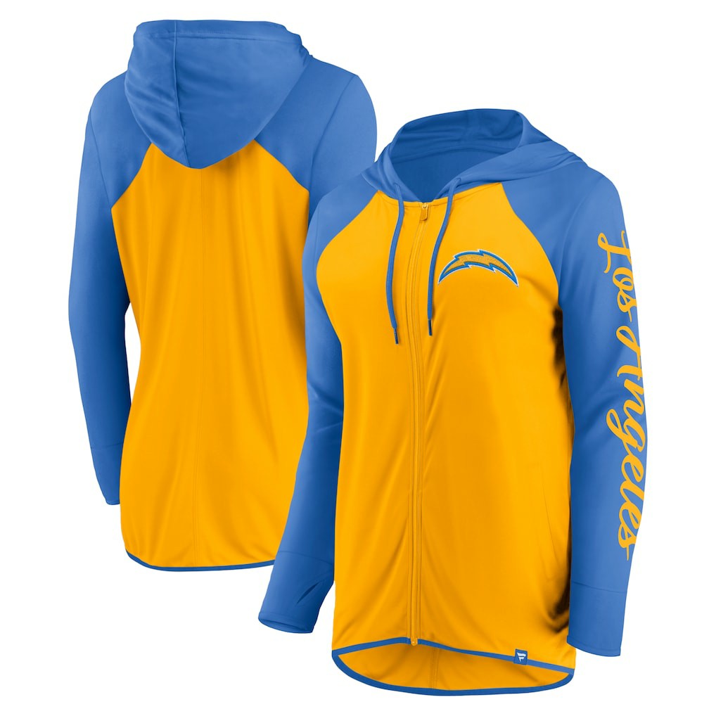 Los Angeles Chargers Women's Script Full-Zip Hoodie - Gold/Powder Blue - Fanatics