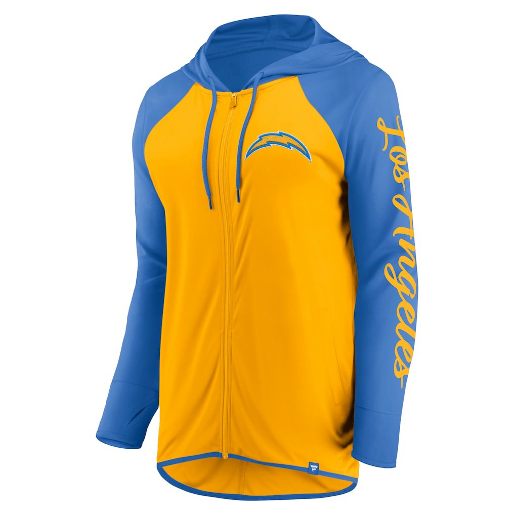 Los Angeles Chargers Women's Script Full-Zip Hoodie - Gold/Powder Blue - Fanatics