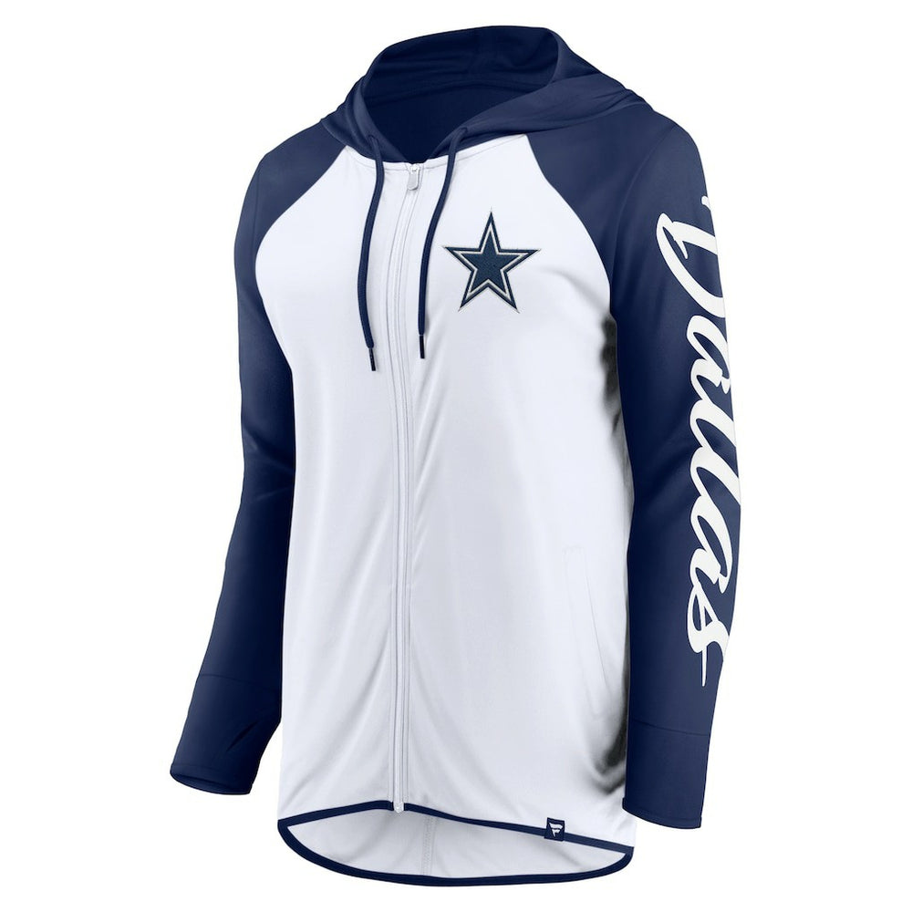 Dallas Cowboys Women's Script Full-Zip Hoodie - White/Navy - Fanatics
