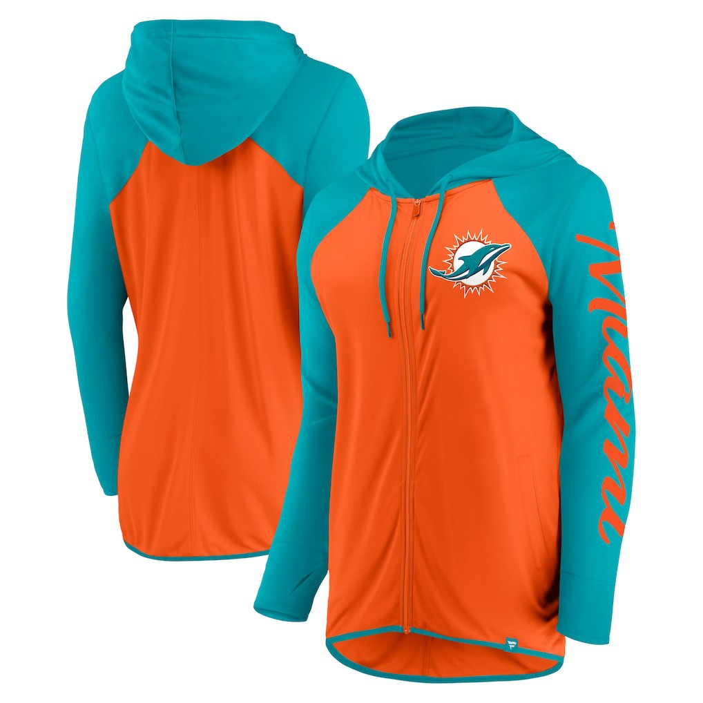Miami Dolphins Women's Script Full-Zip Hoodie - Orange/Aqua - Fanatics