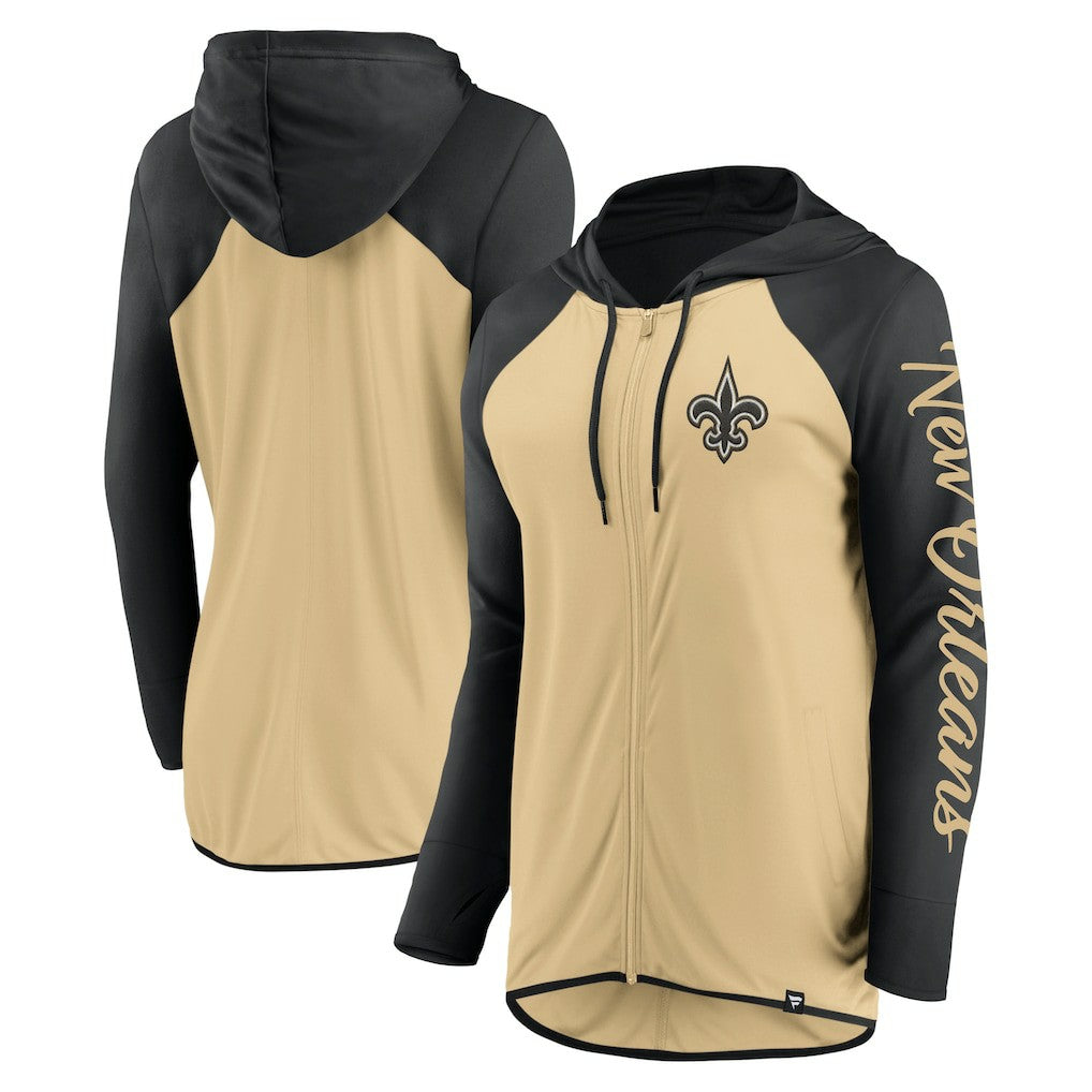 New Orleans Saints Women's Script Full-Zip Hoodie - Gold/Black - Fanatics