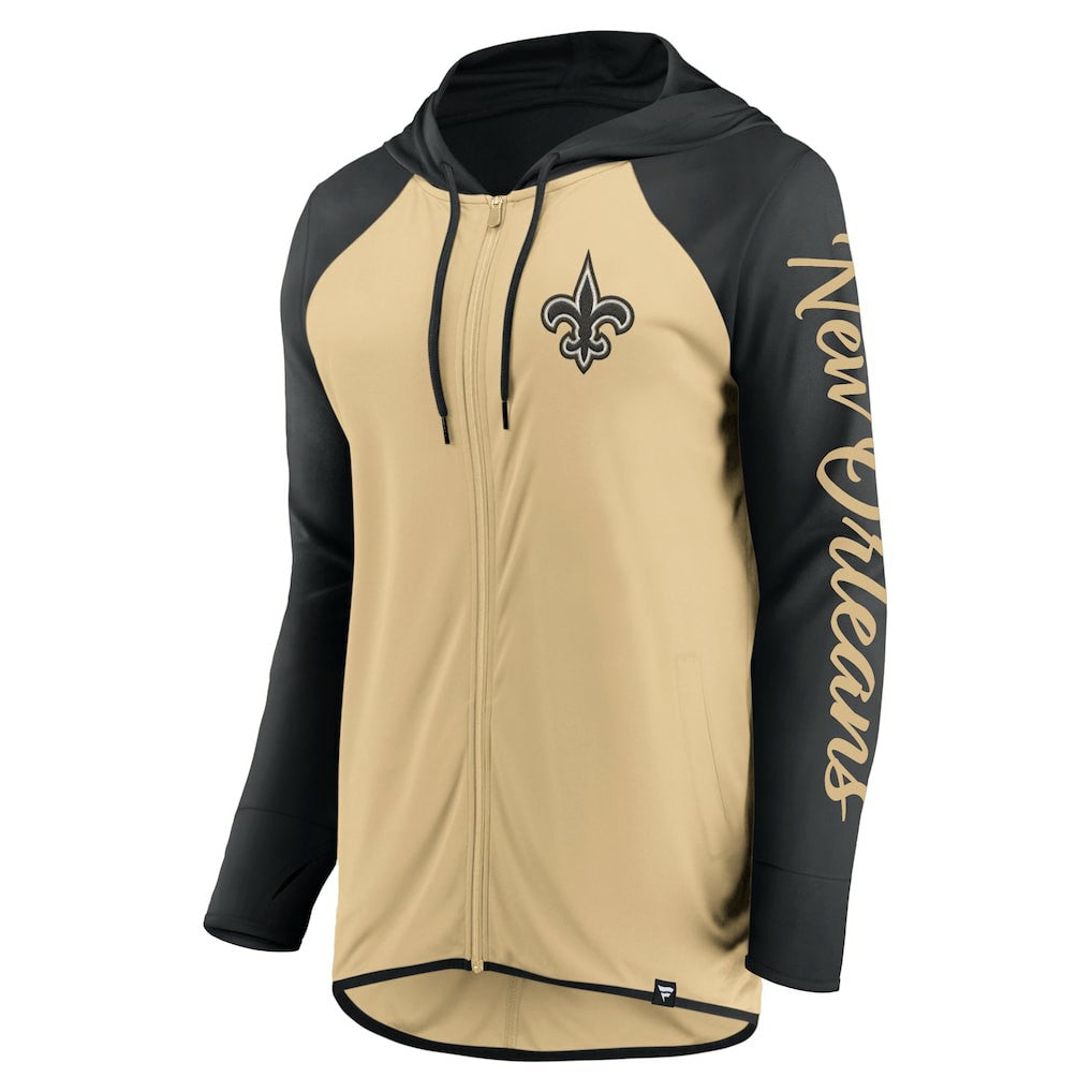 New Orleans Saints Women's Script Full-Zip Hoodie - Gold/Black - Fanatics