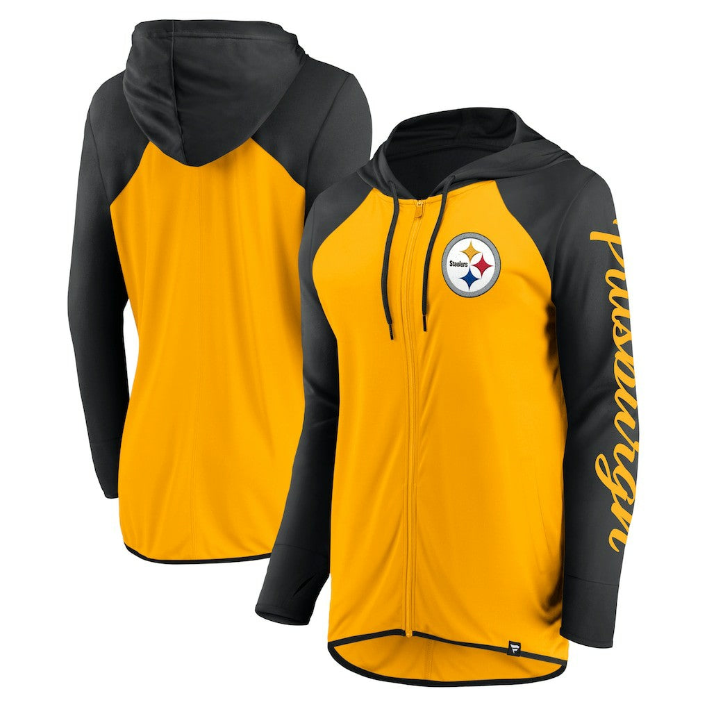 Pittsburgh Steelers Women's Script Full-Zip Hoodie - Gold/Black - Fanatics