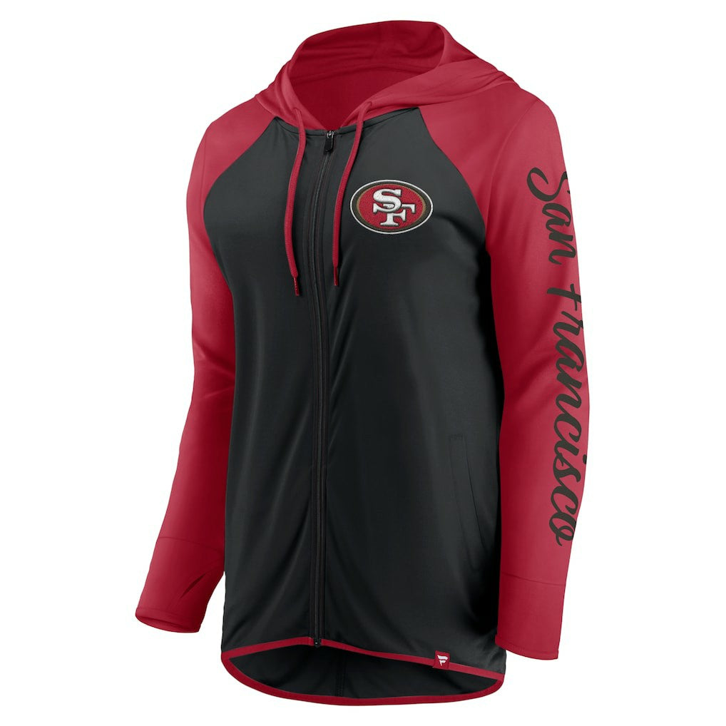 San Francisco 49ers Women's Script Full-Zip Hoodie - Black/Scarlet - Fanatics