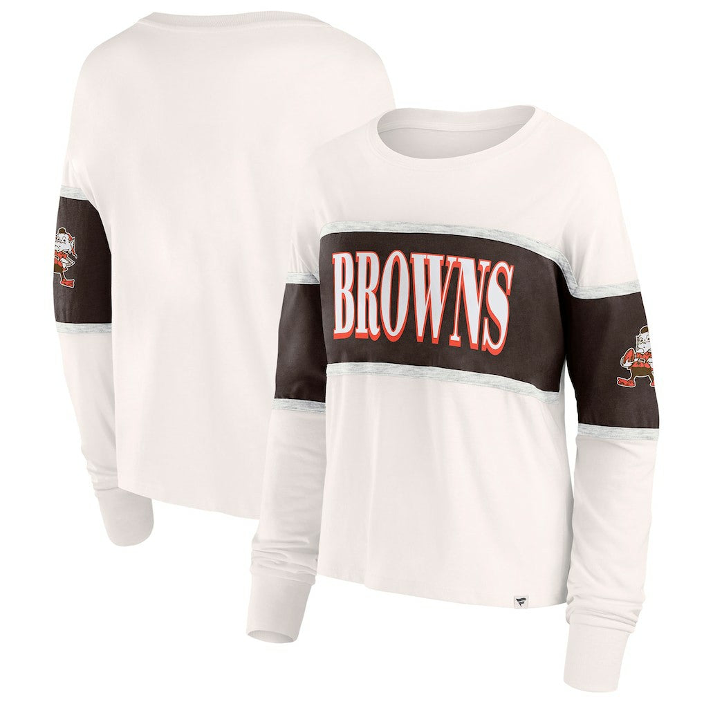 Cleveland Browns Women's Antique Block Long Sleeve T-Shirt - Cream - Fanatics