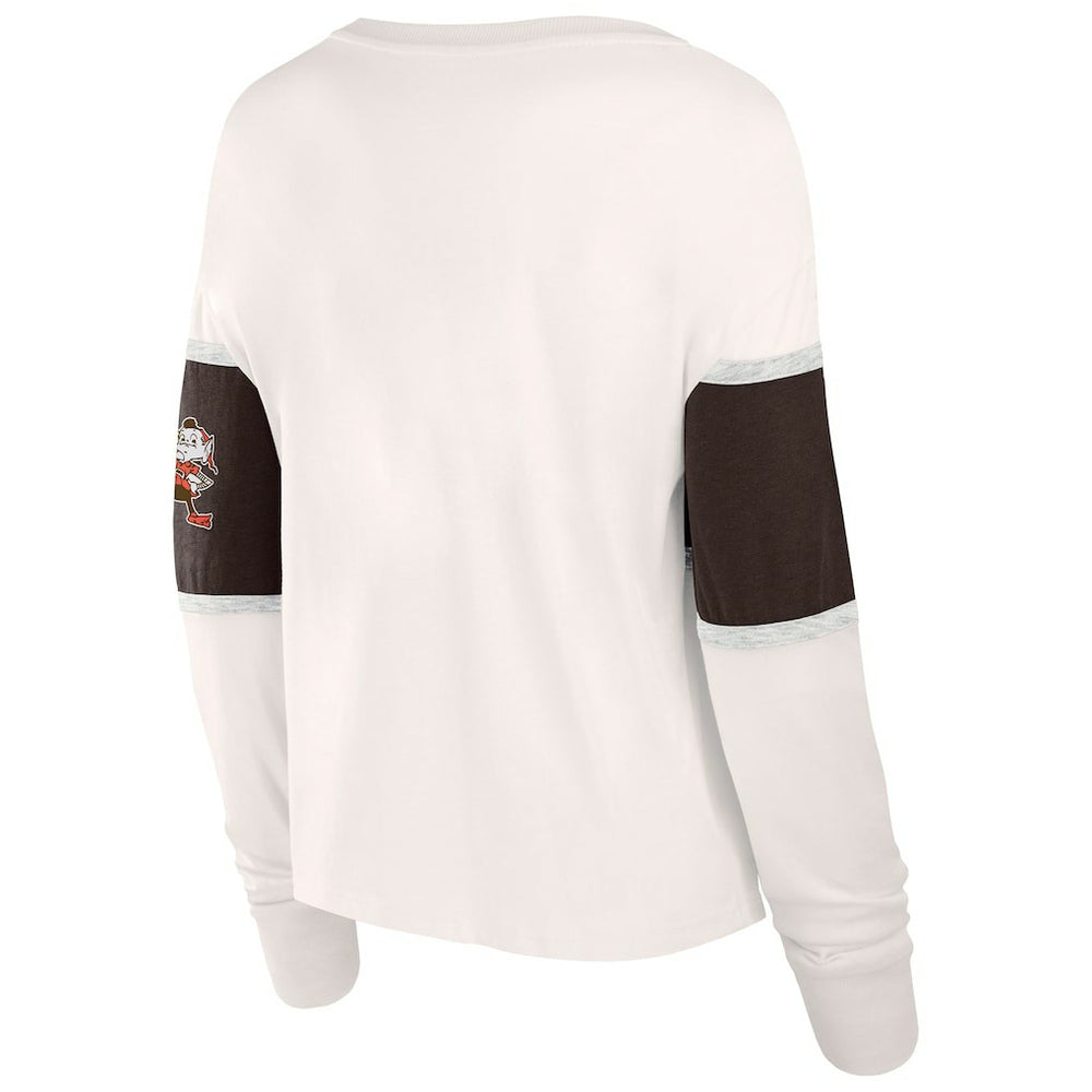 Cleveland Browns Women's Antique Block Long Sleeve T-Shirt - Cream - Fanatics