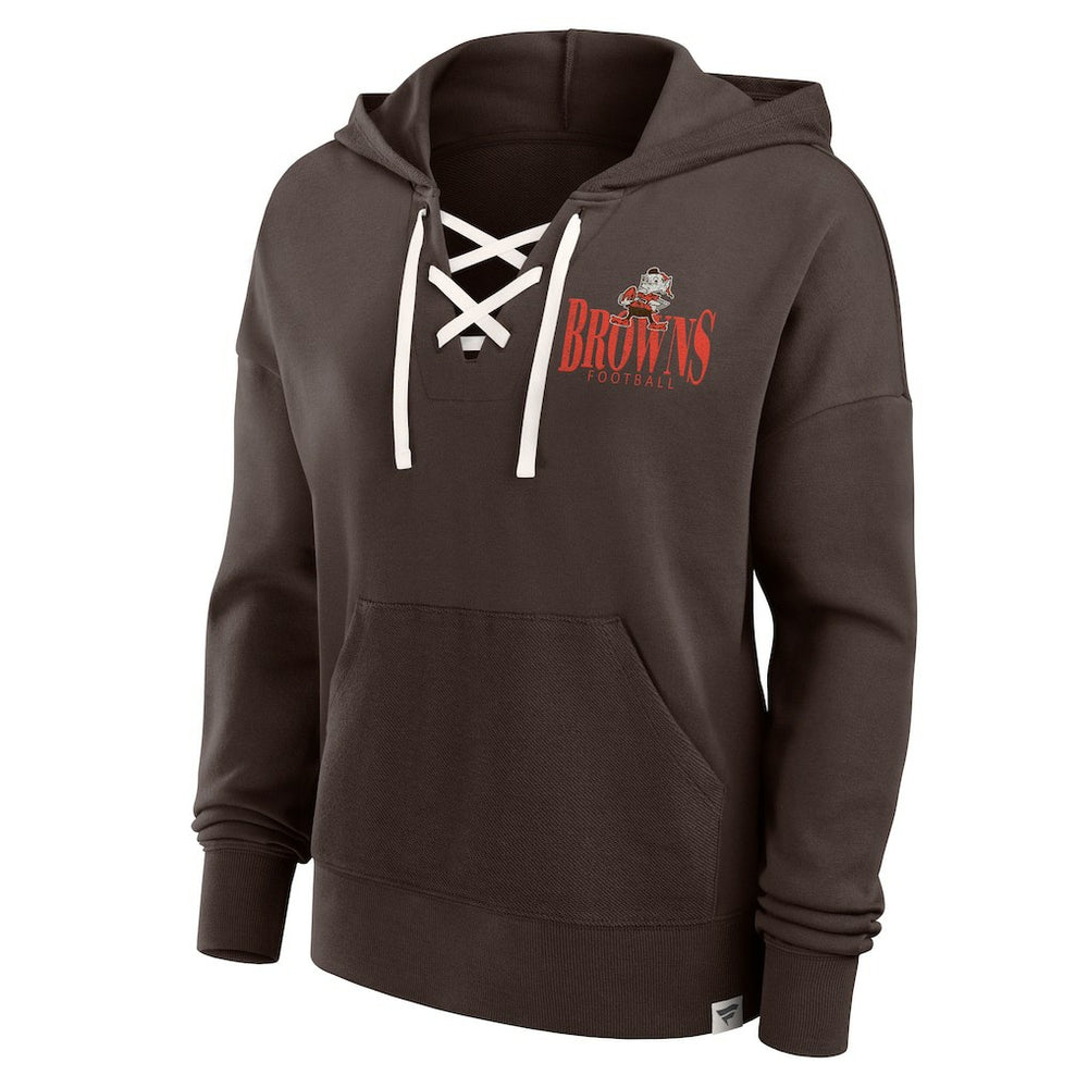 Cleveland Browns Women's Blitz Left Lace-Up Pullover Hoodie - Brown - Fanatics