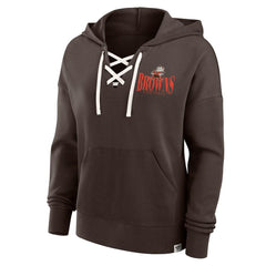 Cleveland Browns Women's Blitz Left Lace-Up Pullover Hoodie - Brown - Fanatics