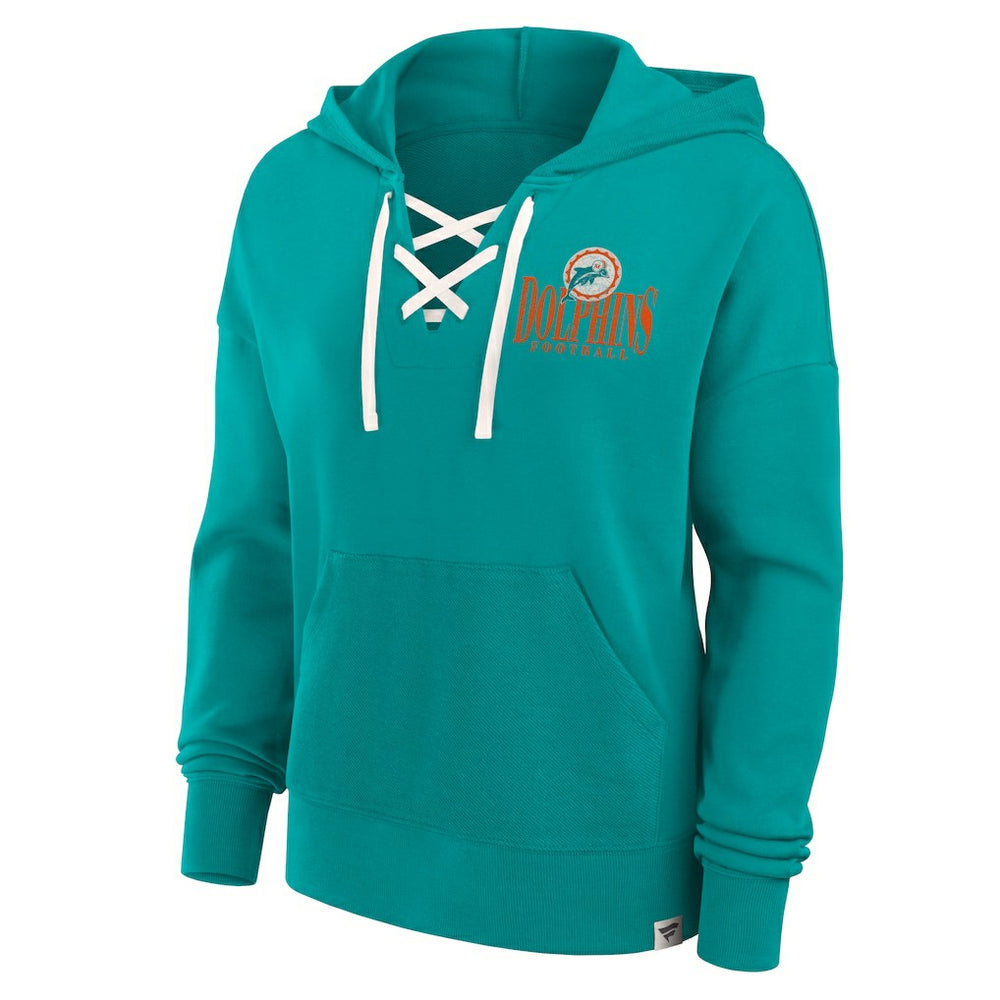 Miami Dolphins Women's Blitz Left Lace-Up Pullover Hoodie - Aqua - Fanatics