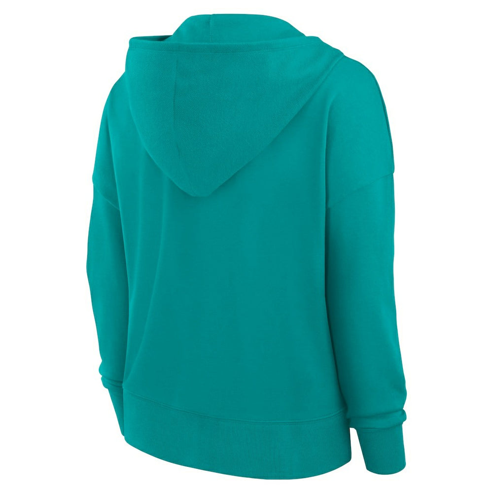 Miami Dolphins Women's Blitz Left Lace-Up Pullover Hoodie - Aqua - Fanatics