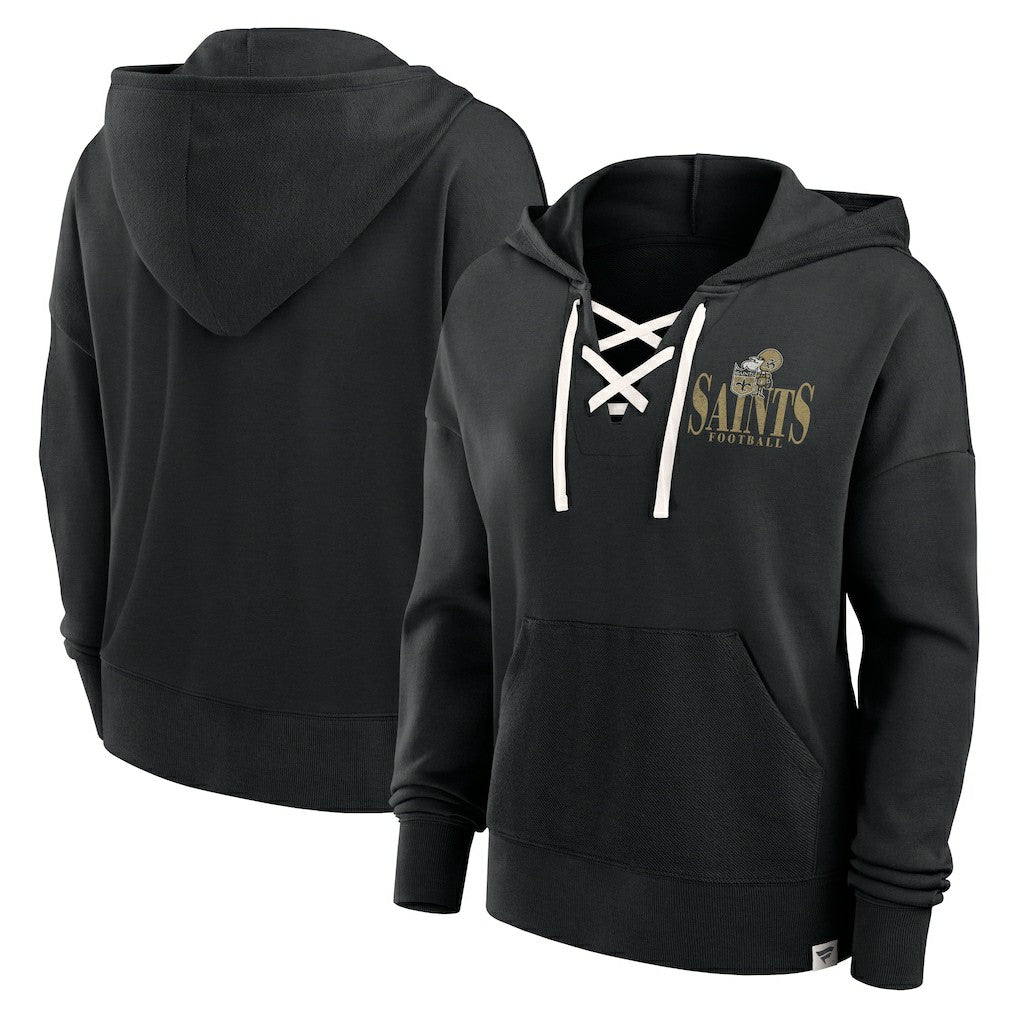 New Orleans Saints Women's Blitz Left Lace-Up Pullover Hoodie - Black - Fanatics