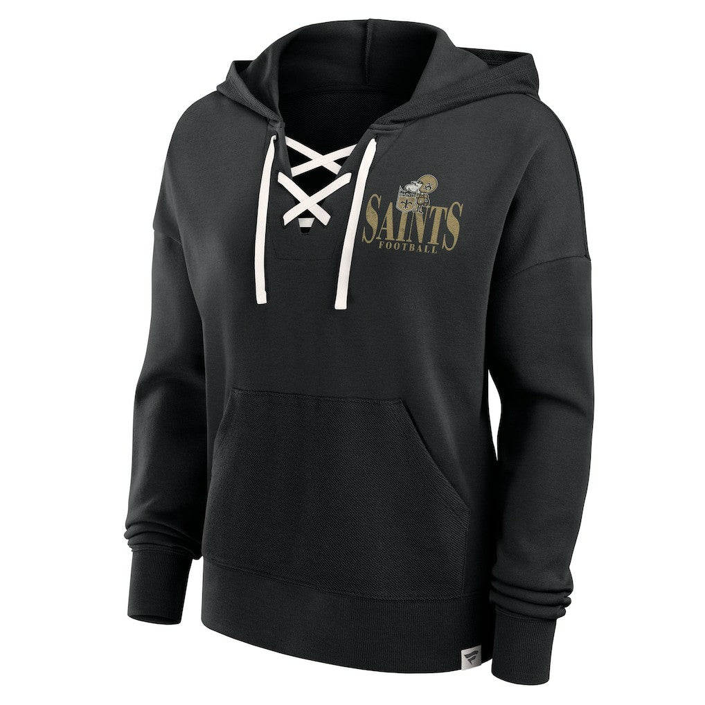 New Orleans Saints Women's Blitz Left Lace-Up Pullover Hoodie - Black - Fanatics