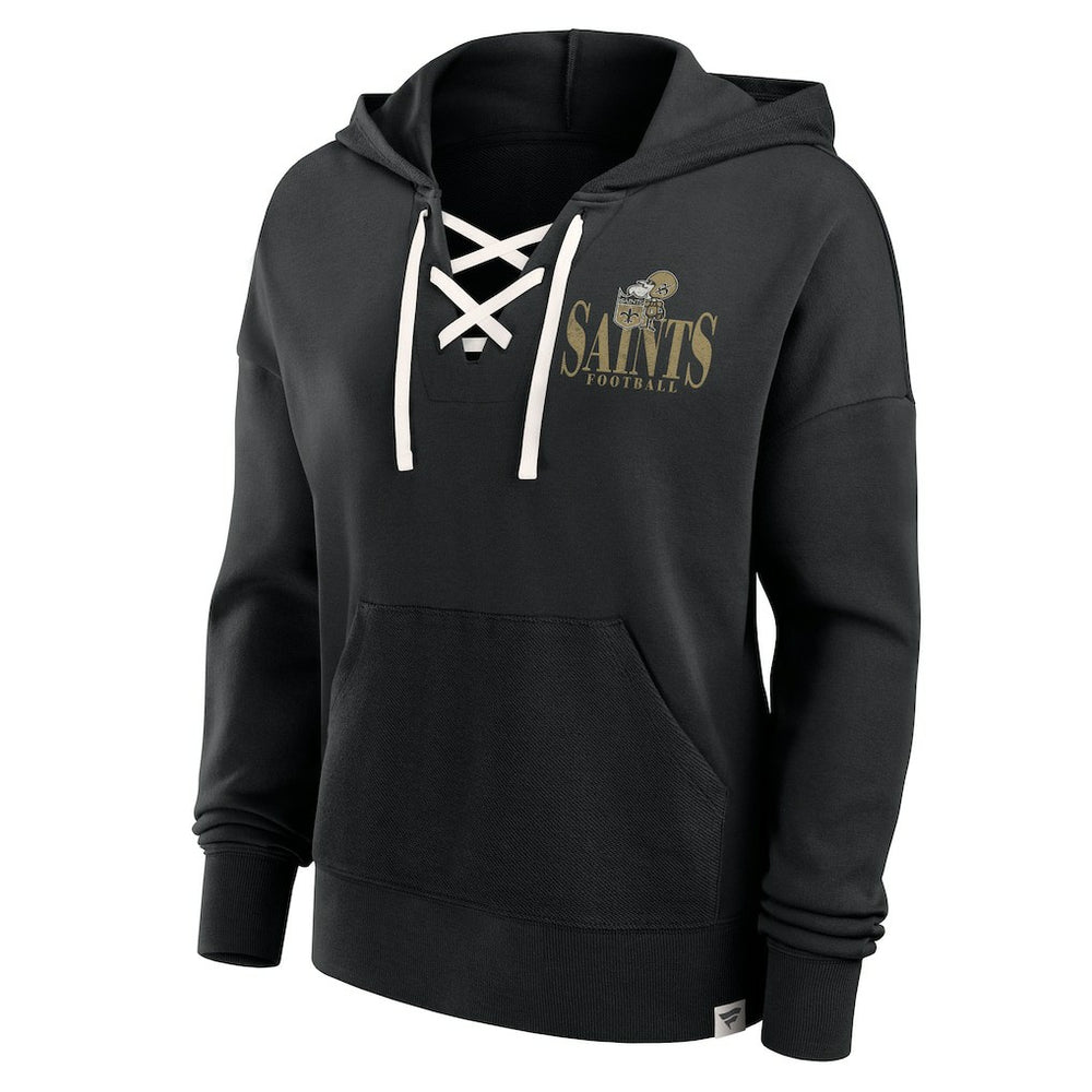 New Orleans Saints Women's Blitz Left Lace-Up Pullover Hoodie - Black - Fanatics