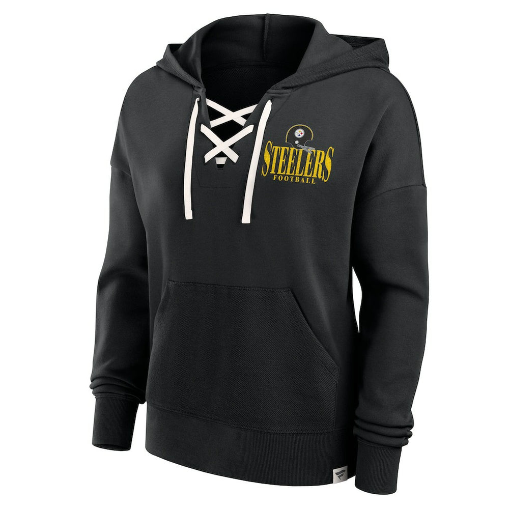 Pittsburgh Steelers Women's Blitz Left Lace-Up Pullover Hoodie - Black - Fanatics