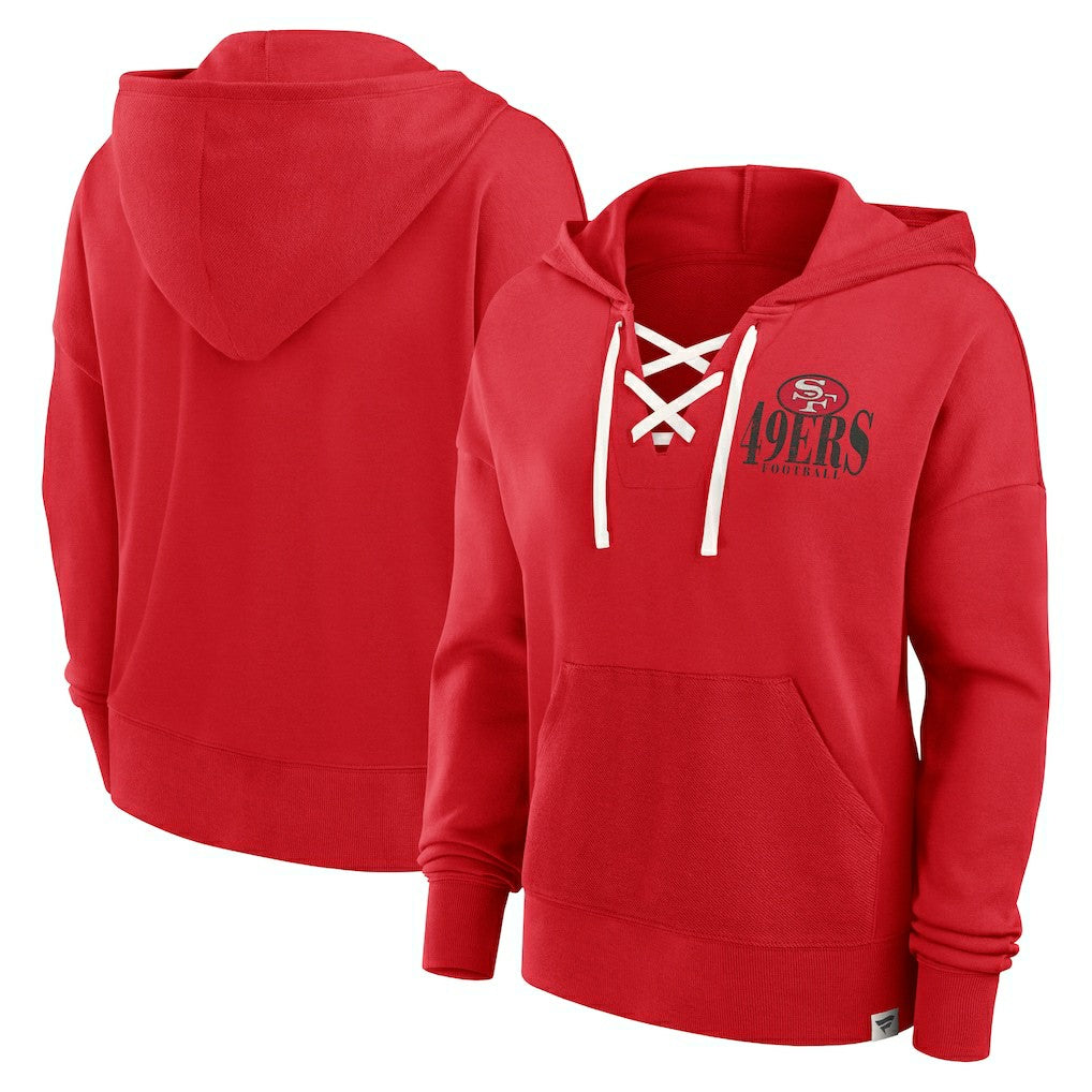 San Francisco 49ers Women's Blitz Left Lace-Up Pullover Hoodie - Scarlet - Fanatics