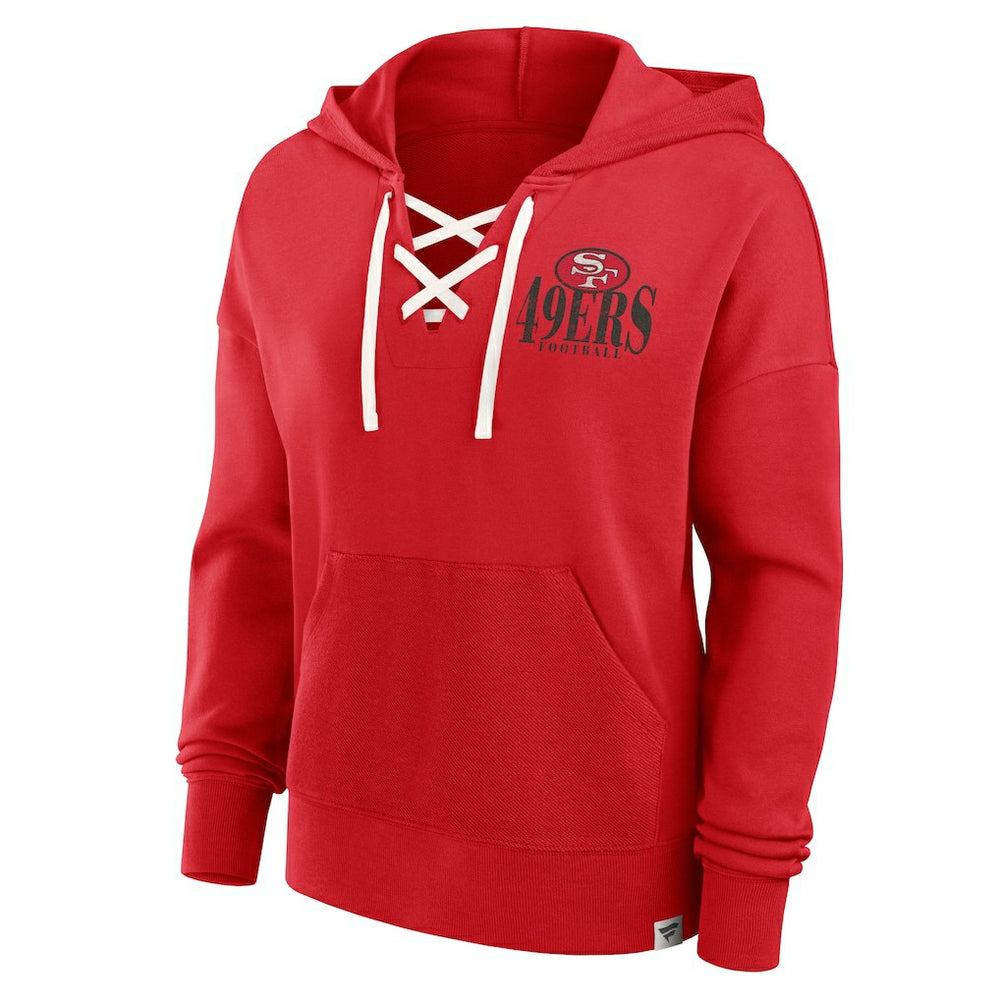 San Francisco 49ers Women's Blitz Left Lace-Up Pullover Hoodie - Scarlet - Fanatics