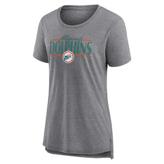 Miami Dolphins Women's Up the Middle Tri-Blend T-Shirt - Heather Gray - Fanatics