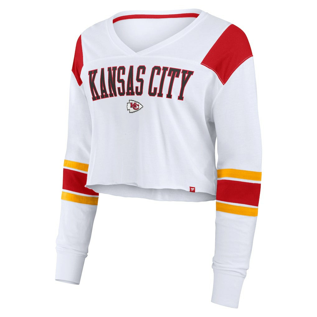 Kansas City Chiefs Women's Stretch Cropped Fashion Long Sleeve T-Shirt - White - Fanatics