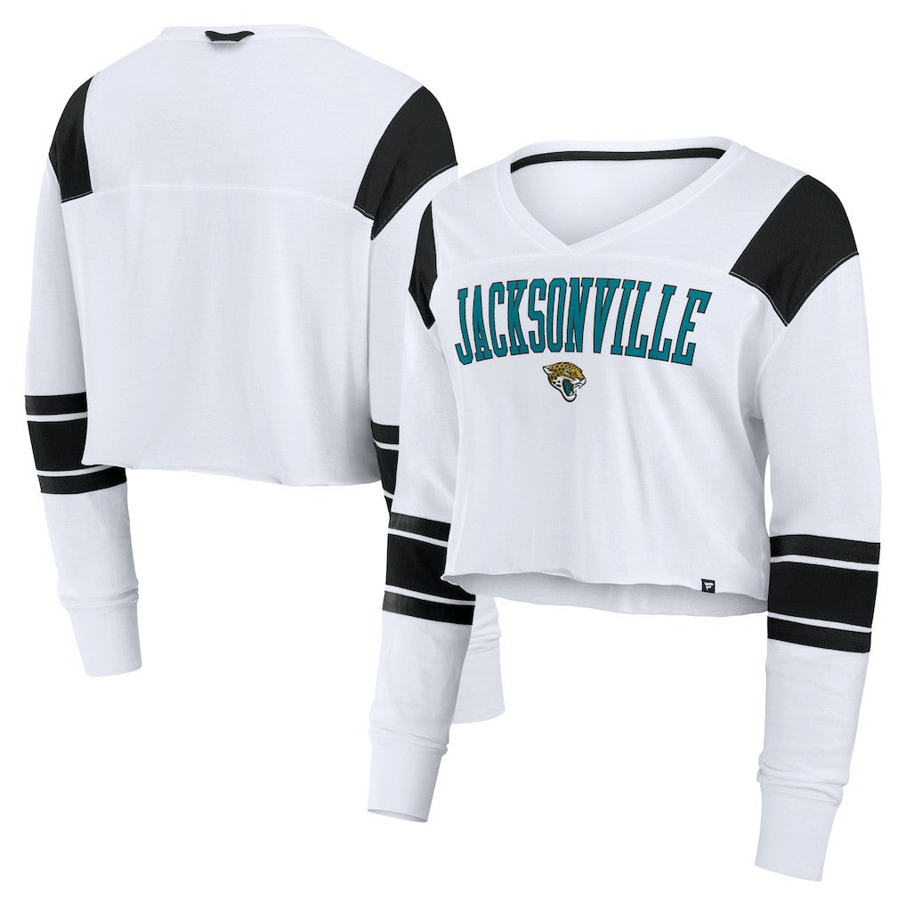 Jacksonville Jaguars Women's Stretch Cropped Fashion Long Sleeve T-Shirt - White - Fanatics