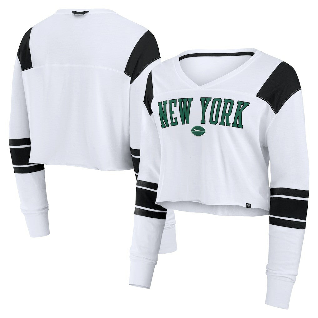 New York Jets Women's Stretch Cropped Fashion Long Sleeve T-Shirt - White - Fanatics