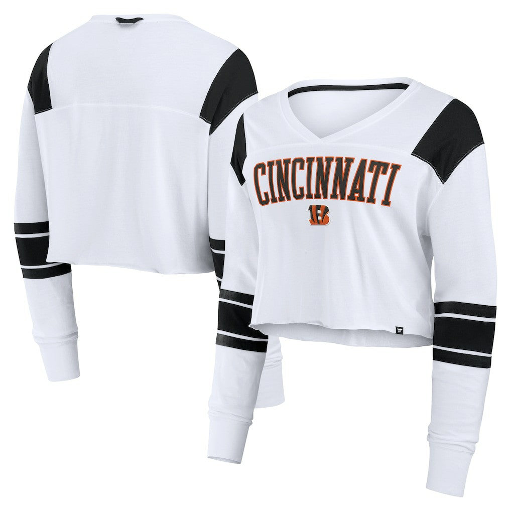 Cincinnati Bengals Women's Stretch Cropped Fashion Long Sleeve T-Shirt - White - Fanatics