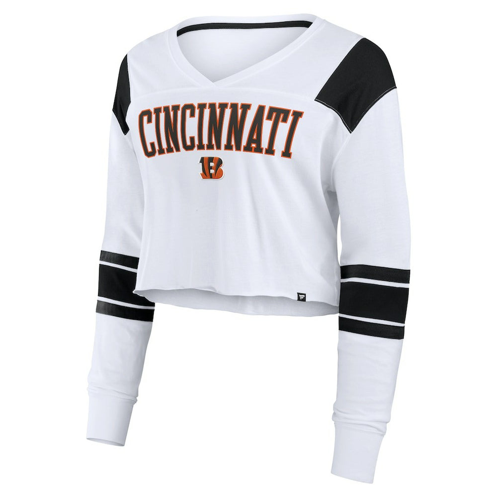 Cincinnati Bengals Women's Stretch Cropped Fashion Long Sleeve T-Shirt - White - Fanatics