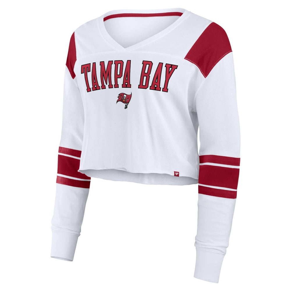 Tampa Bay Buccaneers Women's Stretch Cropped Fashion Long Sleeve T-Shirt - White - Fanatics