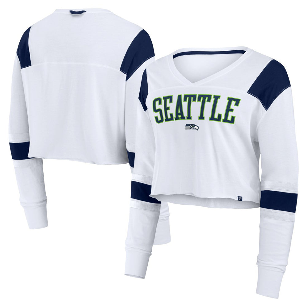 Seattle Seahawks Women's Stretch Cropped Fashion Long Sleeve T-Shirt - White - Fanatics