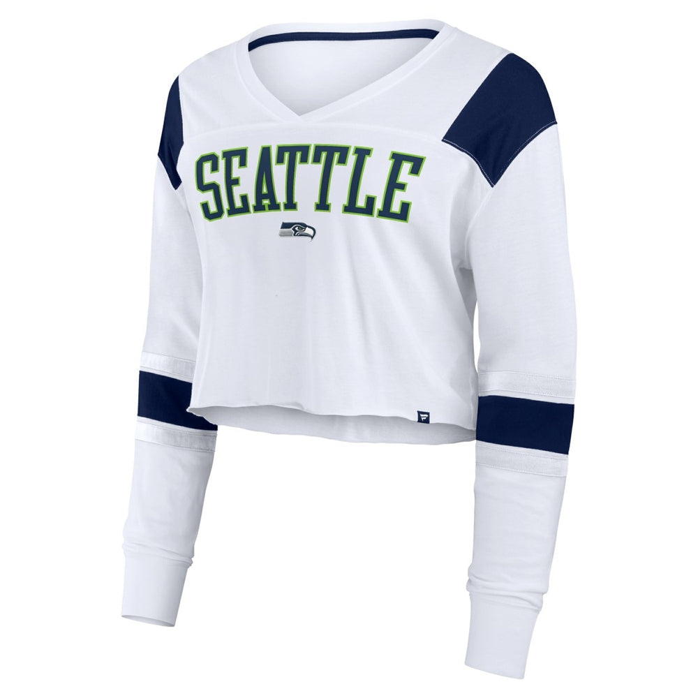 Seattle Seahawks Women's Stretch Cropped Fashion Long Sleeve T-Shirt - White - Fanatics