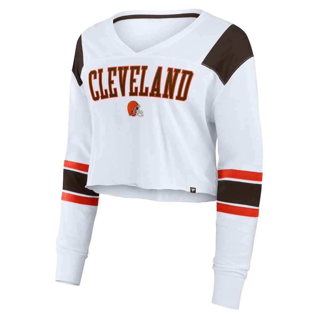 Cleveland Browns Women's Stretch Cropped Fashion Long Sleeve T-Shirt - White - Fanatics
