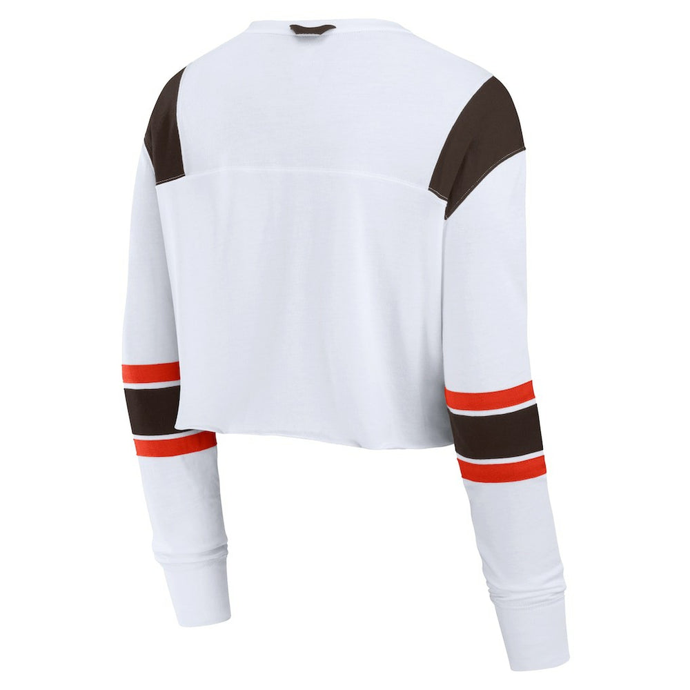Cleveland Browns Women's Stretch Cropped Fashion Long Sleeve T-Shirt - White - Fanatics
