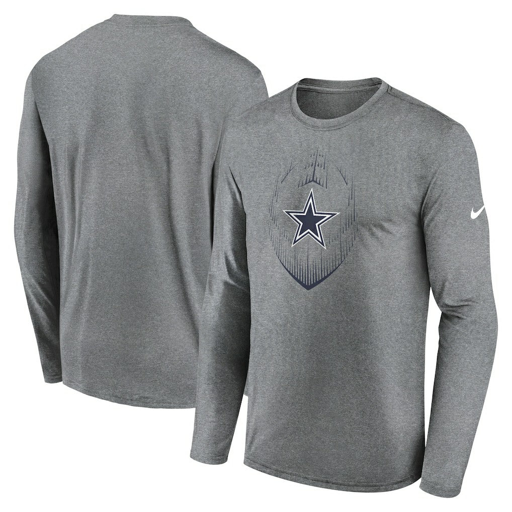 Dallas Cowboys Icon Legend Performance Long Sleeve T-Shirt - Heather Gray - Nike