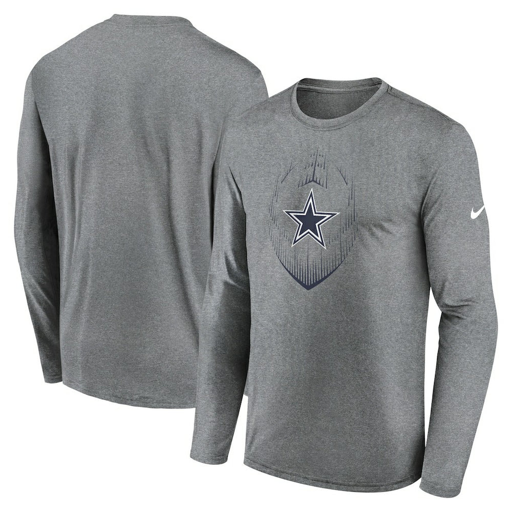 Dallas Cowboys Icon Legend Performance Long Sleeve T-Shirt - Heather Gray - Nike