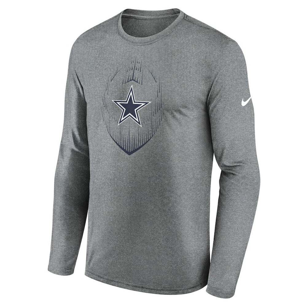 Dallas Cowboys Icon Legend Performance Long Sleeve T-Shirt - Heather Gray - Nike