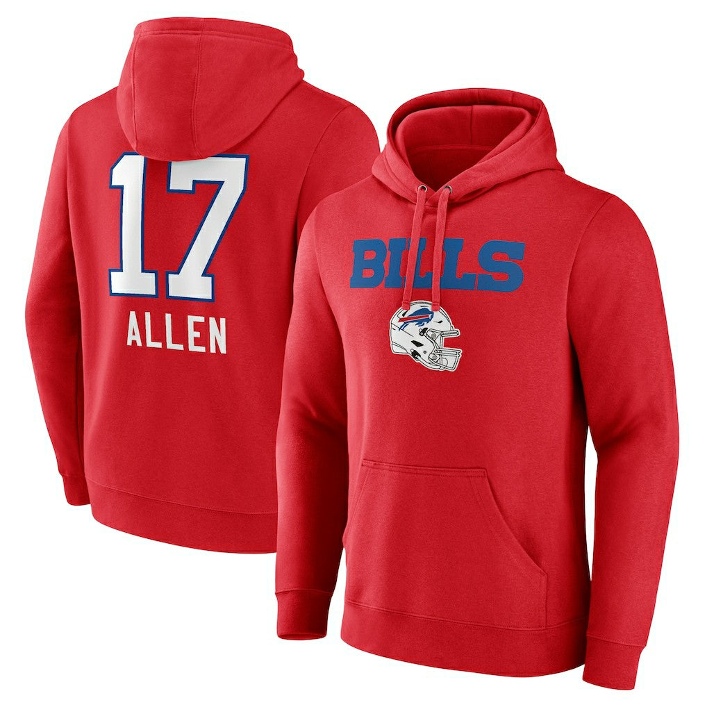 Josh Allen Buffalo Bills Team Wordmark Player Name & Number Pullover Hoodie - Red - NFL