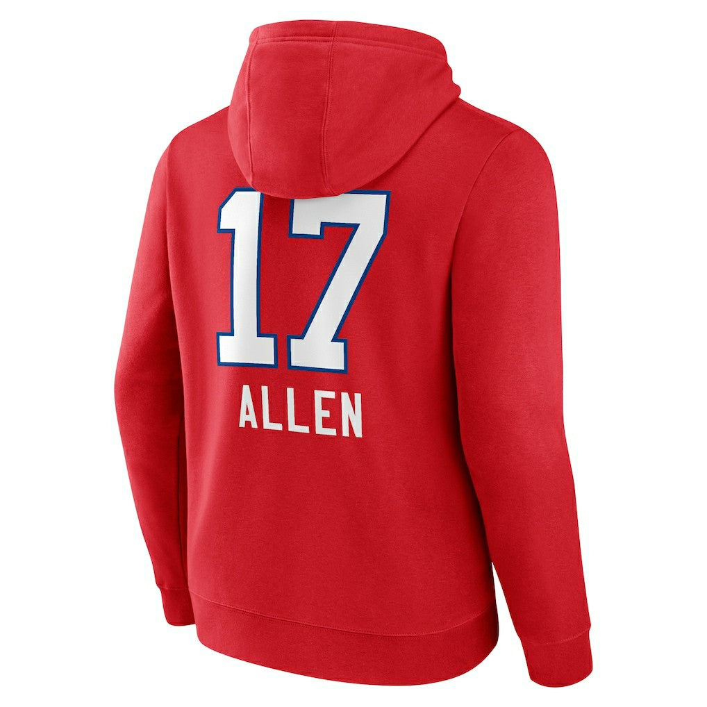 Josh Allen Buffalo Bills Team Wordmark Player Name & Number Pullover Hoodie - Red - NFL