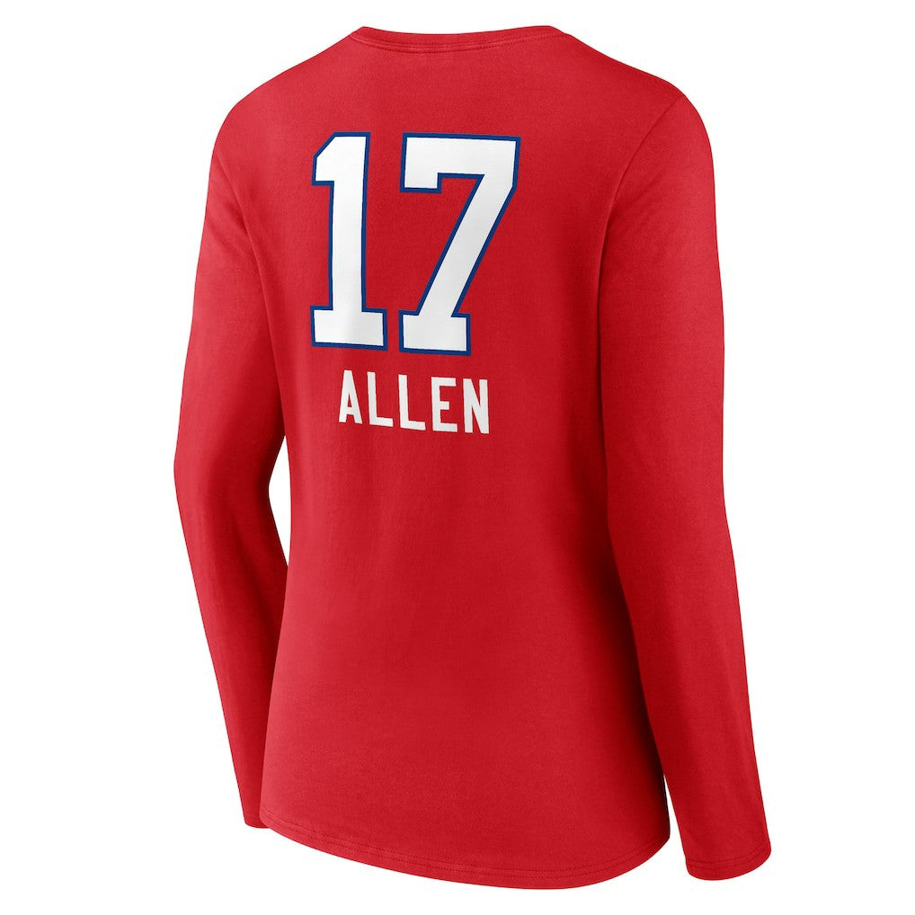 Josh Allen Buffalo Bills Women's Team Wordmark Player Name & Number Long Sleeve V-Neck T-Shirt - Red - NFL